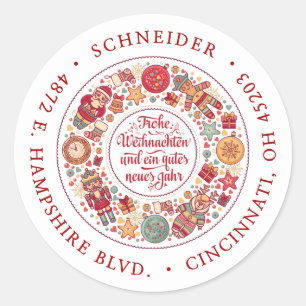 Frohe Weihnachten Wreath Return Address Classic Round Sticker