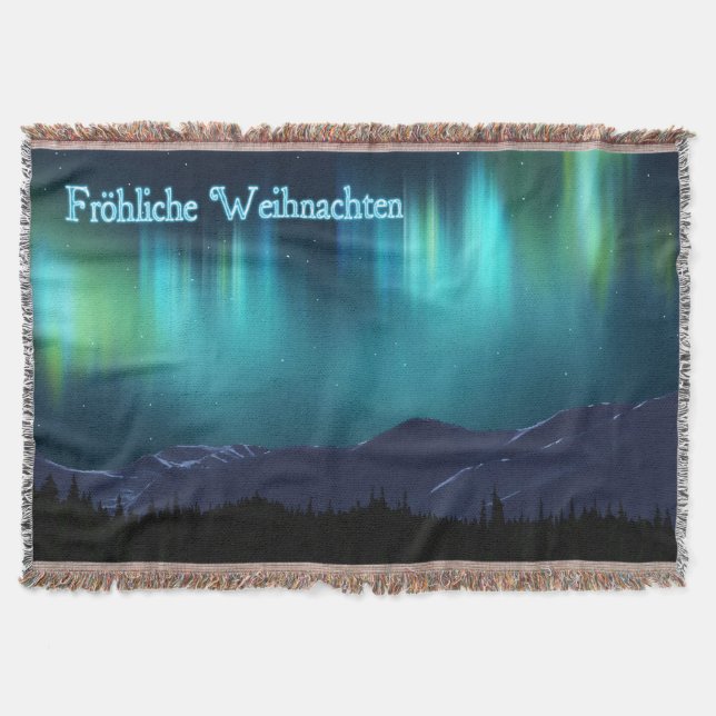 Frohliche Weihnachten - Aurora Borealis Throw Blanket (Front)