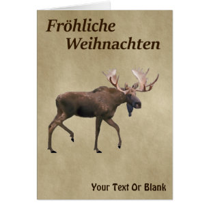 Fröhliche Weihnachten - Bull Moose On Old Paper