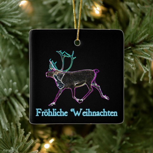 Frohliche Weihnachten - Electric Caribou Ceramic Ornament (Tree)