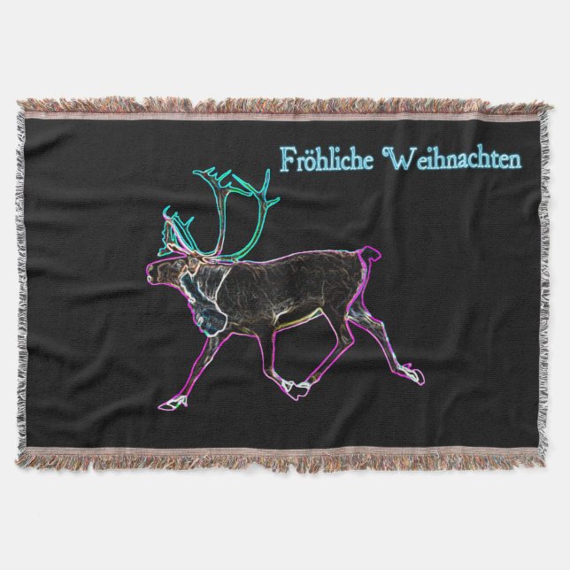 Frohliche Weihnachten - Electric Caribou Throw Blanket (Front)