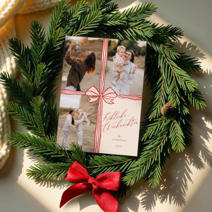 Fröhliche Weihnachten Elegant Holiday Bow Photos Card