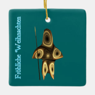 Frohliche Weihnachten - Fractal Inuit Hunter Ceramic Ornament