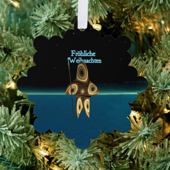 Fröhliche Weihnachten - Fractal Inuit Hunter Ornament Card (Insitu (Tree))