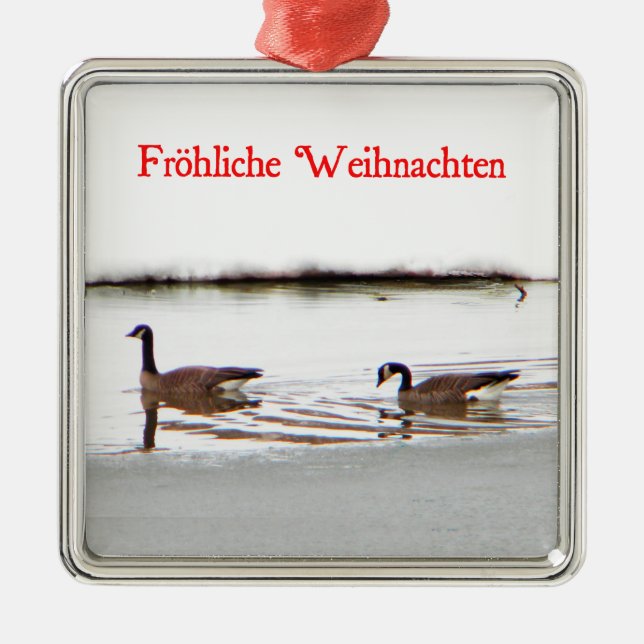 Frohliche Weihnachten - Honkers - Canada Geese Metal Ornament (Front)