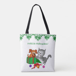 Fröhliche Weihnachten, Hund und Katze auf Deutsch Tote Bag