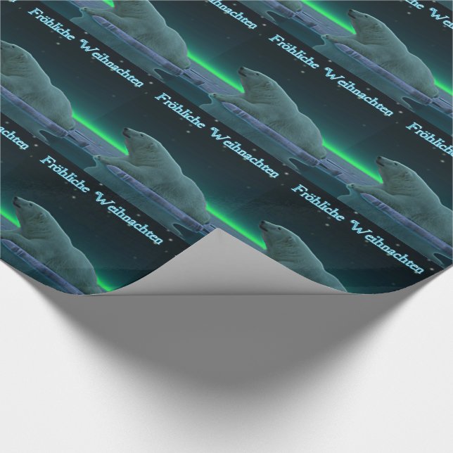 Frohliche Weihnachten - Ice Edge Polar Bear Wrapping Paper (Corner)