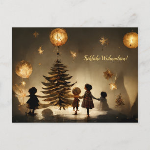 Fröhliche Weihnachten. Kinder tanzen um Baum Postcard