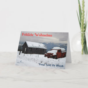 Fröhliche Weihnachten - Old Red Truck Holiday Card