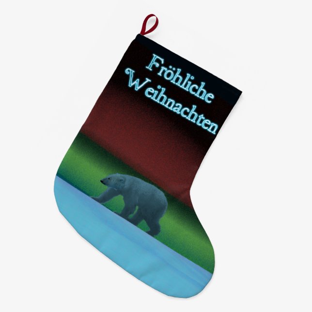 Frohliche Weihnachten - Polar Lights Polar Bear Large Christmas Stocking (Front (Hanging))
