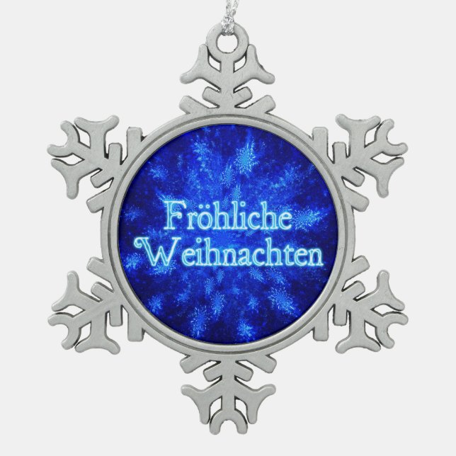 Frohliche Weihnachten - Snowburst Snowflake Pewter Christmas Ornament (Front)