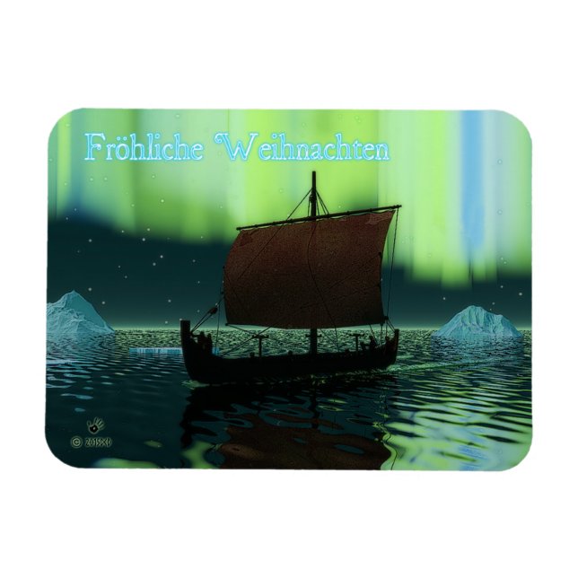 Frohliche Weihnachten - Viking Ship Magnet (Horizontal)
