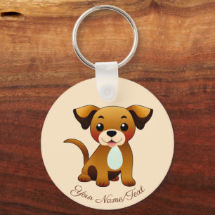 Fröhlicher, brauner Hund, sitzend - Keychain