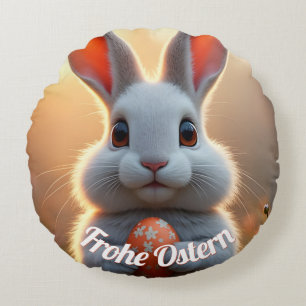 Fröhlicher Osterhase im Zauber des Frühlings Round Pillow