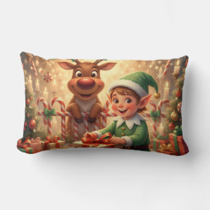 Fröhlicher Weihnachts-Elf & Rentier Lumbar Pillow