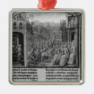 Froissart writing his chronicle metal ornament