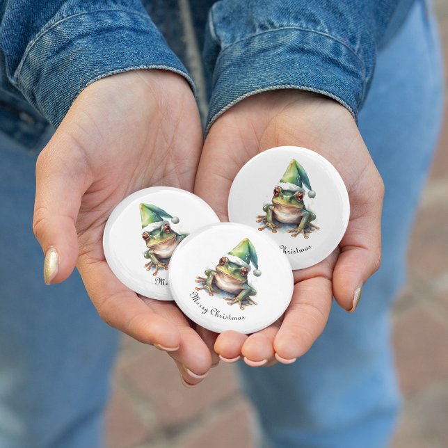 Frolic Christmas Frog, custom 1 Inch Round Button (Creator Uploaded)