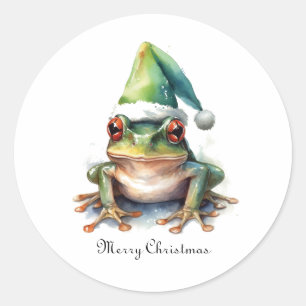 Frolic Christmas Frog, custom Classic Round Sticker