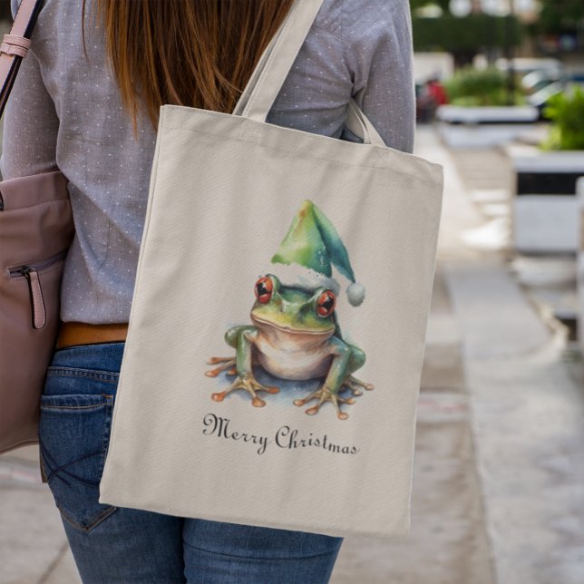 Frolic Christmas Frog, custom Tote Bag (Creator Uploaded)