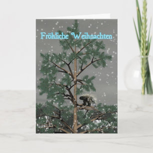 Froliche Weihnachten - Porcupine In A Pine Tree Holiday Card
