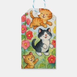 Frolicking Country Cats in Flower Garden Gift Tags