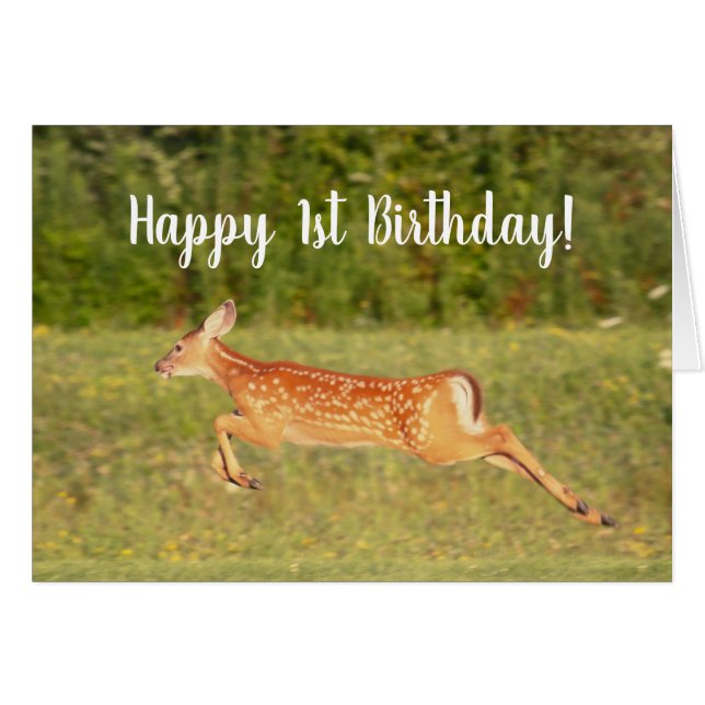 Frolicking Fawn Deer Animaux Custom Birthday Card (Devant horizontal)