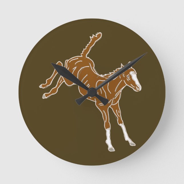 Frolicking Horse Foal - transparent uni-colour.  Round Clock (Front)