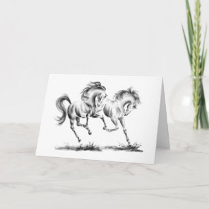 Frolicking Horses Drawing by Kelli Swan Card