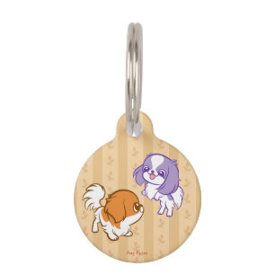 Frolicking Kawaii Puppies Japanese Chin Pet Tag
