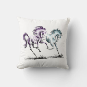 Frolicking Racing Wild Horses Throw Pillow