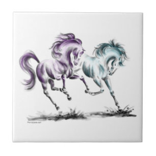 Frolicking Racing Wild Horses Tile