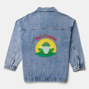 Frolicsome Festive Frog - Charming and Joyful Frog Denim Jacket