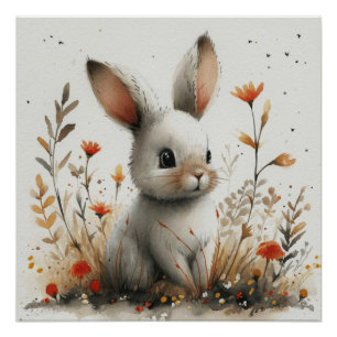 Frolicsome Fluff: A Bit of Whimsy Bunny Poster
