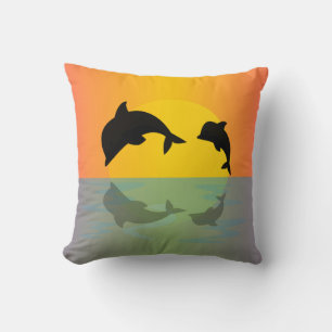 Frollocking Dolphins at Sunset Throw Pillow