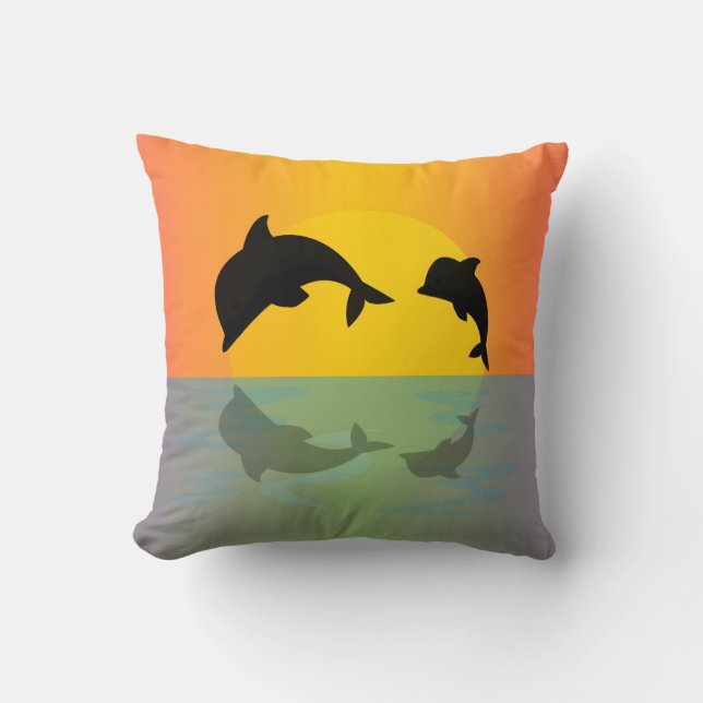 Frollocking Dolphins at Sunset Throw Pillow (Front)
