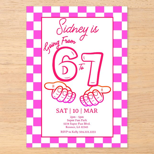 From 6 to 7 Meme Birthday Chequerboard Invitation (Front)