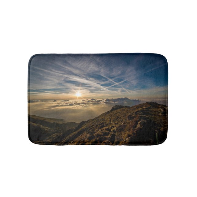 From a Mountaintop, Sunset above The Clouds Bath Mat (Front)