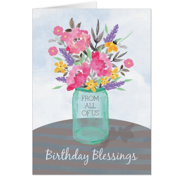 From All Of Us Birthday Blessings Jar Vase Flowers (Front)