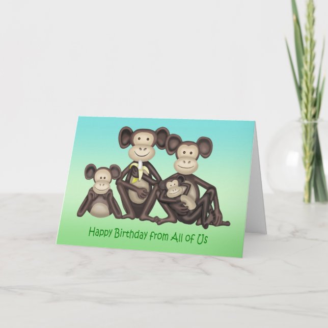 From All of Us Birthday Cartoon of A Monkey Family Card (Front)