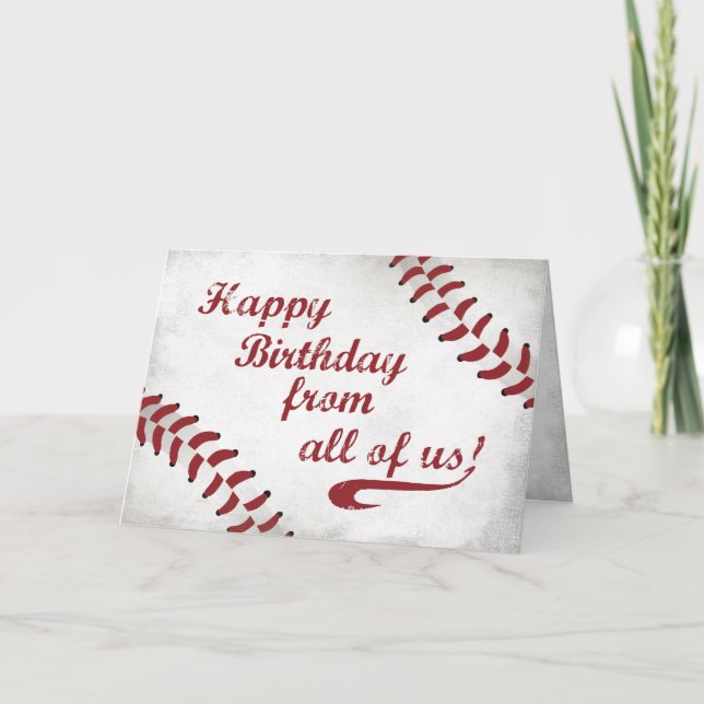 From All of Us Happy Birthday Large Grunge Basebal Card (Front)
