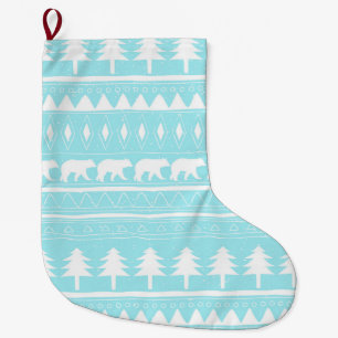 From Bears and Christmas-Teal Xmas Pattern Large Christmas Stocking