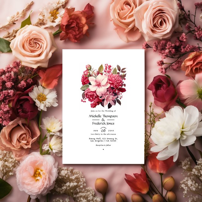 From Blush To Currant Red Floral Spring Wedding Invitation (Creator Uploaded)