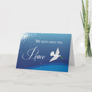 From Both of Us Elegant Peace on Blue Christmas Card