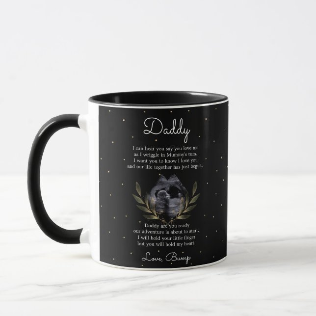 From Bump to Dad Message Gold Leaf Black  Mug (Left)