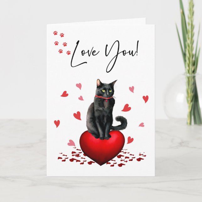 FROM Cat Valentine Black with Red Hearts Card (Front)