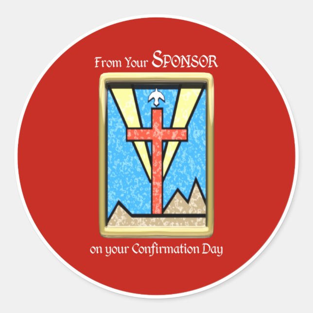 From Confirmation Sponsor, Dove and Cross on Red Classic Round Sticker (Front)