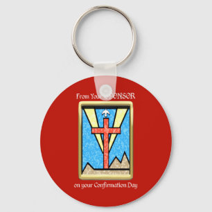 From Confirmation Sponsor, Dove and Cross on Red Keychain