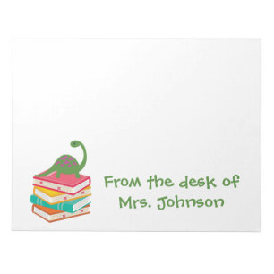 From desk of Elementary Teacher Dinosaur Books Notepad