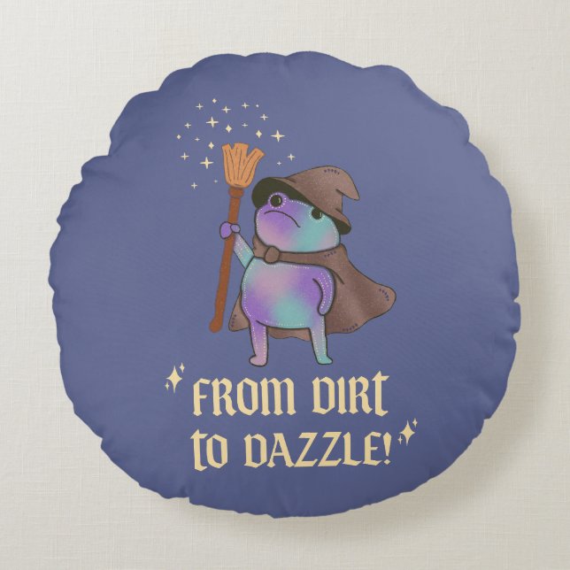 From Dirt to Dazzle Funny Wizard Frog Witch Hat  Round Pillow (Front)