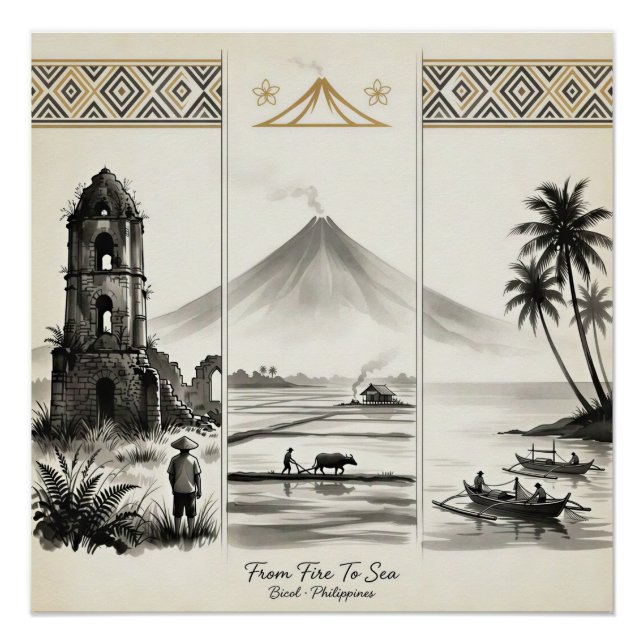 From Fire To Sea-Bicol Philippines Sumi-e Poster (Front)